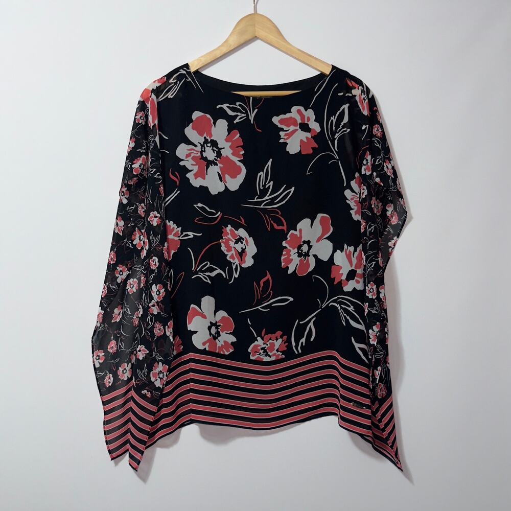 Calvin Klein Black Floral Chiffon Tunic Top women’s Size Medium